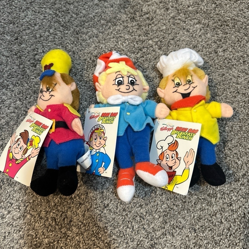 KELLOGGS CEREAL SNAP, CRACKLE, POP BEAN BAG BUDDIES  - 7" PLUSH TOYS 1997